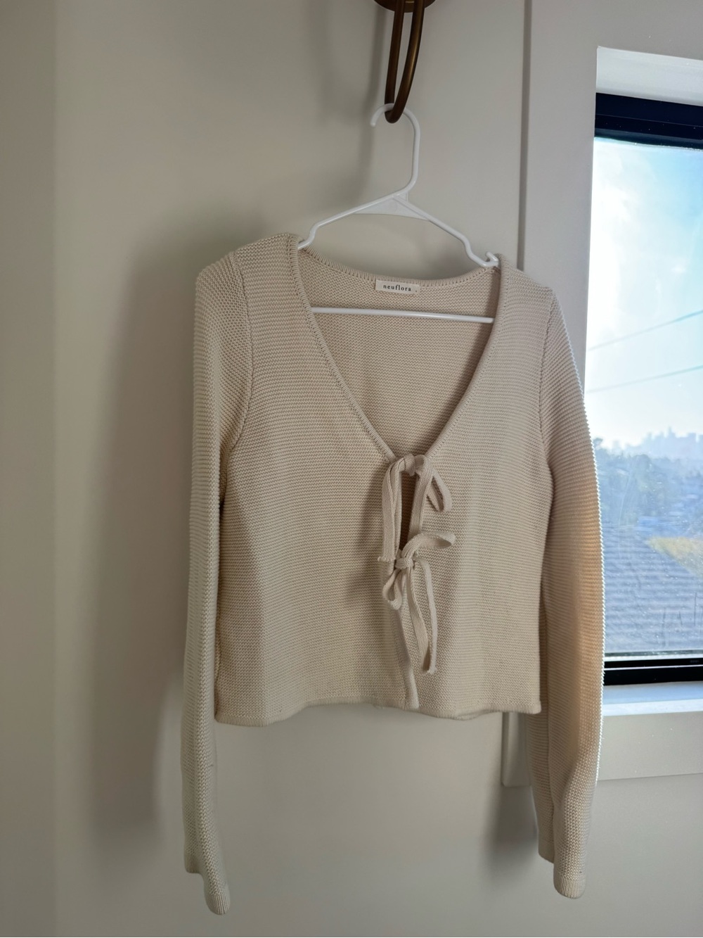 Neuflora Knit Tie-Front Sweater Cardigan - Cream